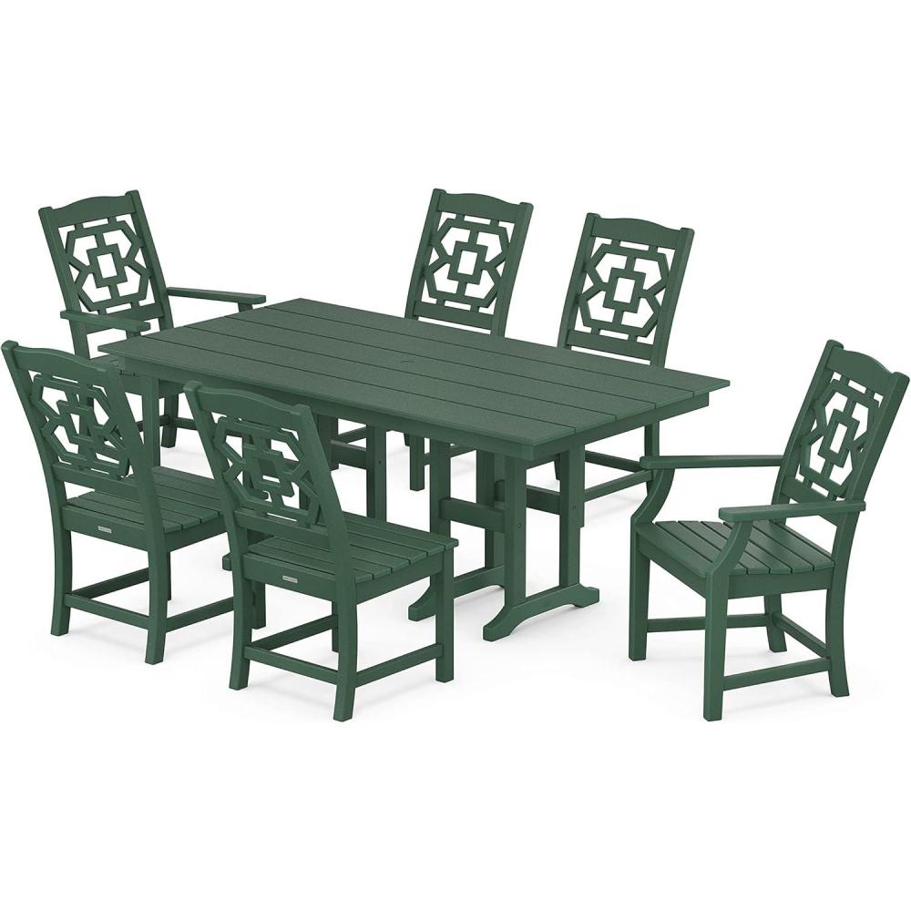 imageMartha Stewart by POLYWOOD Chinoiserie 7Piece Farmhouse Dining Set in SandGreen
