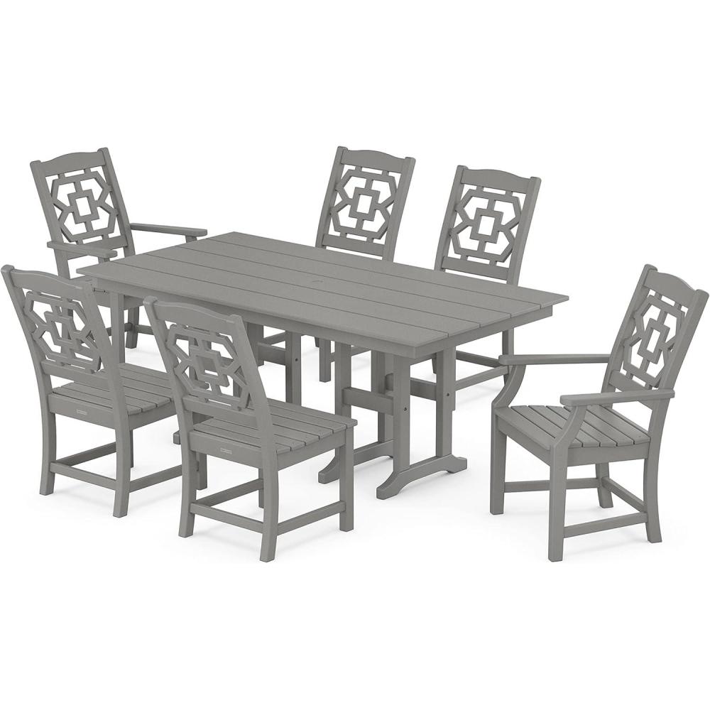 imageMartha Stewart by POLYWOOD Chinoiserie 7Piece Farmhouse Dining Set in SandSlate Grey