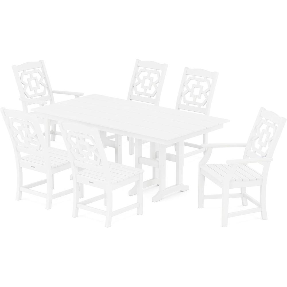 imageMartha Stewart by POLYWOOD Chinoiserie 7Piece Farmhouse Dining Set in SandWhite