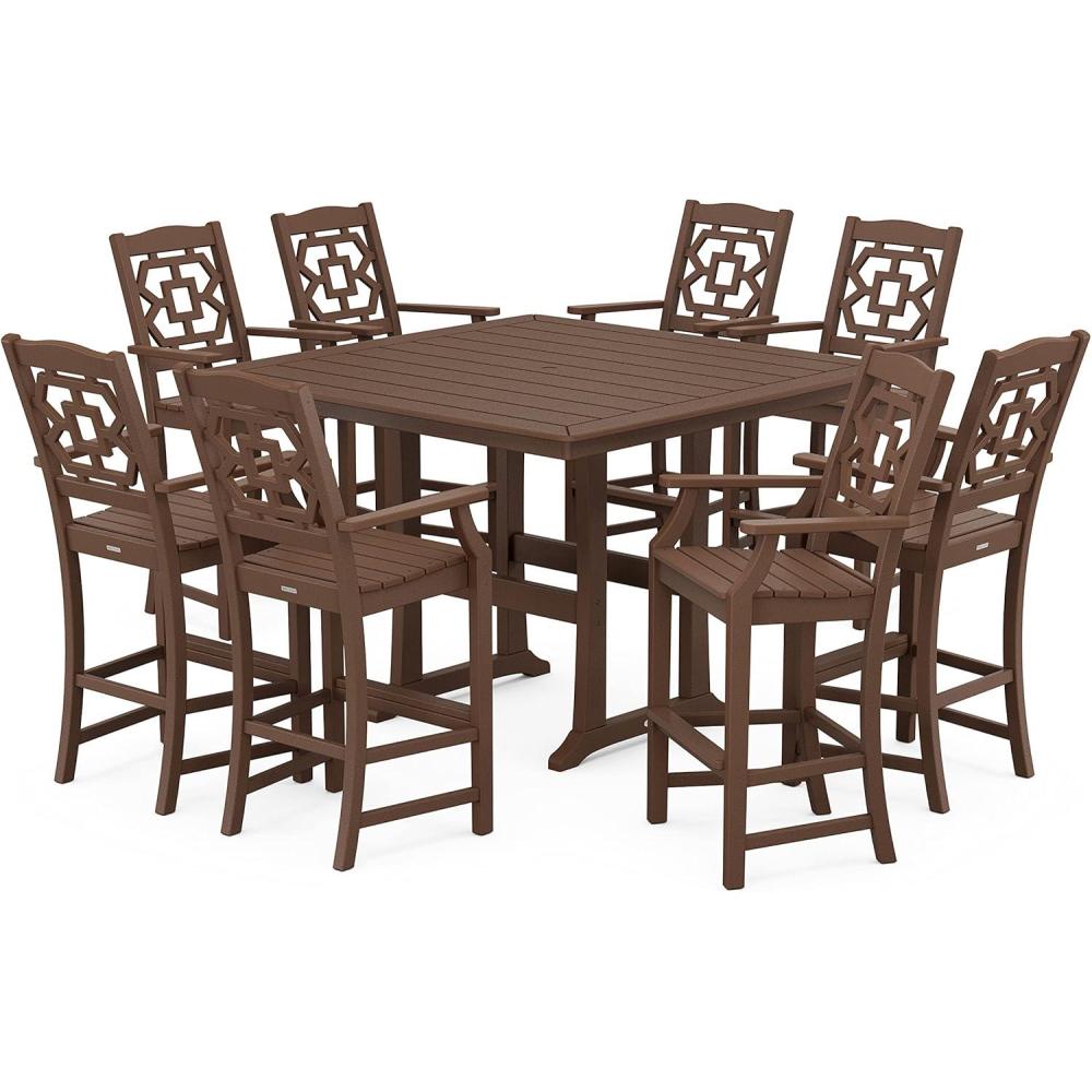 imageMartha Stewart by POLYWOOD Chinoiserie 9Piece Square Bar Set with Trestle Legs in SandMahogany