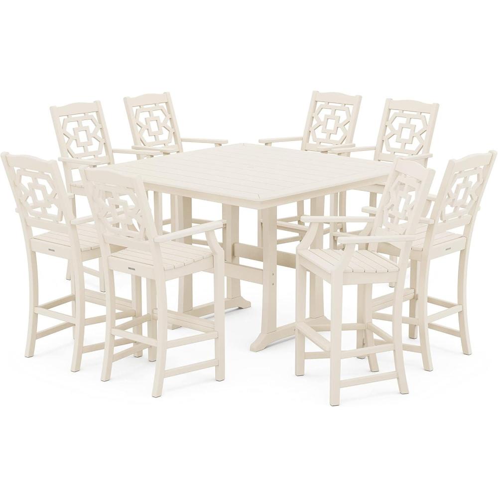 imageMartha Stewart by POLYWOOD Chinoiserie 9Piece Square Bar Set with Trestle Legs in SandSand