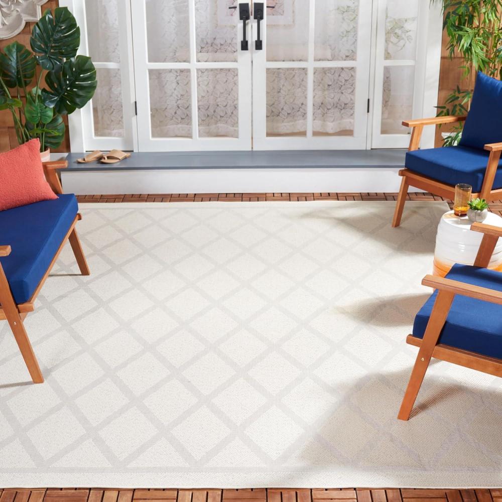imageMartha Stewart x SAFAVIEH Outdoor Area Rug Collection 67 x 87 Ivory amp Light Grey Weather Resistant amp Washable Ideal for Patio Backyard Mudroom Deck Dining Space MSRO805A