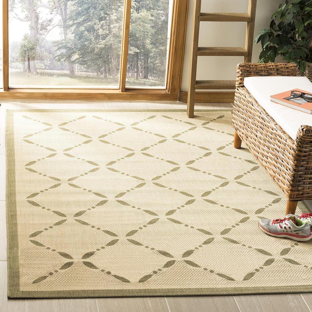 imageMartha Stewart x SAFAVIEH Outdoor Area Rug Collection 8 x 112 Cream amp Green Weather Resistant amp Washable Ideal for Patio Backyard Mudroom Deck Dining Space MSR425214CreamGreen