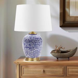 Hampton Hill Jemma Table Lamp Living Room Decor – Curved Ceramic Base, Tapered Drum Shade, Modern Home Office Desk Lighting, Nightstand Reading Light for Bedroom, White, 15″ Lx15 Wx26 H