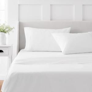 MARTHA STEWART 100% Cotton Full Size Sheet Set – 4 Piece, Soft, Smooth, Durable, Easy Care, 16″ Deep Pocket Sheets, Sateen Sheets, 1 Flat, 1 Fitted, 2 Pillowcases, Light Blue(White)