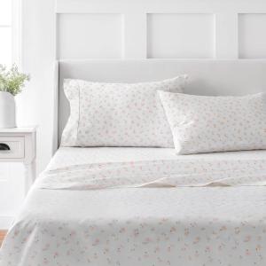 MARTHA STEWART 100% Cotton Full Size Sheet Set – 4 Piece, Soft, Smooth, Durable, Easy Care, 16″ Deep Pocket Sheets, Sateen Sheets, 1 Flat, 1 Fitted, 2 Pillowcases, Light Blue(Shea Floral Blush)