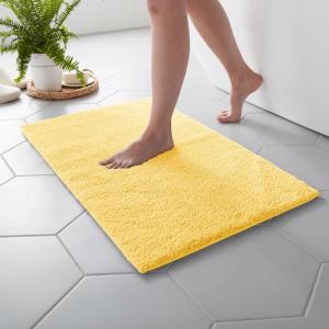 MARTHA STEWART Drylon Microfiber Bath Rug – 1 Piece, Ultra Soft Plush, Non-Slip, Thick, Washable Bathroom Rugs, Home Decor Accessories, Household Essentials, Small Bath Mat, 17″ x 24″​, Navy Blue(Yellow)