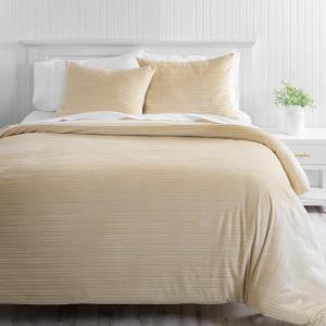 MARTHA STEWART Natalie King Size Duvet, 3 Piece Set-1 Duvet Cover, 2 Pillow Shams, Crinkle Velvet Texture, Soft & Royal, Machine Wash, 104″x92″ with Button Closure, Champagne(Champagne)