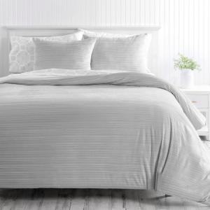 MARTHA STEWART Natalie King Size Duvet, 3 Piece Set-1 Duvet Cover, 2 Pillow Shams, Crinkle Velvet Texture, Soft & Royal, Machine Wash, 104″x92″ with Button Closure, Champagne(Grey)