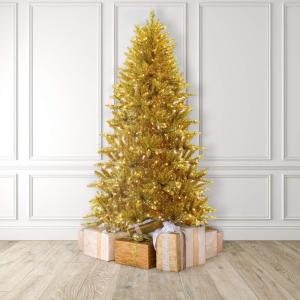 Martha Stewart 5 Foot Silver Tinsel Christmas Tree with Clear Lights(Gold)