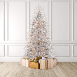 Martha Stewart 5 Foot Silver Tinsel Christmas Tree with Clear Lights(Silver / Clear Lights)