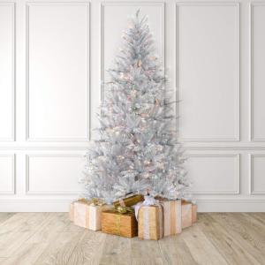 Martha Stewart 5 Foot Silver Tinsel Christmas Tree with Clear Lights(Silver / Colored Lights)