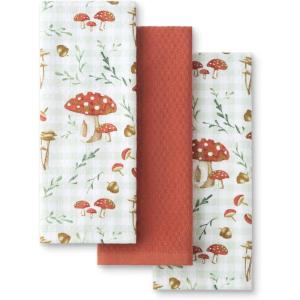 Martha Stewart Autumn Harvest Falling Leaves Kitchen Towel 3-Pack Set, 100% Cotton with Absorbent Terrycloth, Decorative Kitchen Towels, Tan/Red/Green, 16″x28″(Burnt Orange/Green/White)