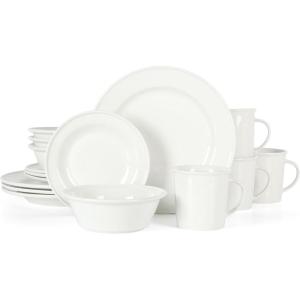 Martha Stewart Cliffield 16-Piece Chip and Scratch Resistant Porcelain Dinnerware Set – White w/Blue Rim(White)