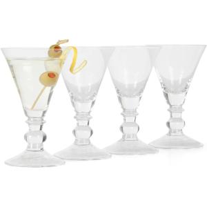 Martha Stewart Crispa 4 Piece 10 Ounce Goblet Martini Handmade Glassware – Jade Green(Clear (Glass))