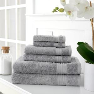 Martha Stewart Egyptian Cotton Bath Towels Set – 6 Piece, 2 Bath Towels – 2 Hand Towels – 2 Washcloths, Absorbent Bathroom Towels, Bathroom Essentials, Oyster(Dark Gray)