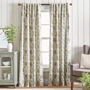 Martha Stewart Jakarta Blackout Rod Pocket/Back Tab Window Curtain Panel Pair, 84″, Indigo(Gold)