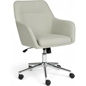 Martha Stewart Rayna Swivel Task Chair with Flared Arms for Home Office in Off White Fabric with Polished Brass Frame(Light Gray Fabric/Polished Nickel Frame)