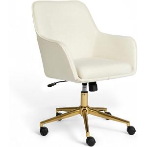 Martha Stewart Rayna Swivel Task Chair with Flared Arms for Home Office in Off White Fabric with Polished Brass Frame(Off White Fabric/Polished Brass Frame)