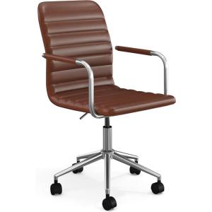 Martha Stewart Taytum Swivel Task Chair with Armrests for Home Office in Saddle Brown Faux Leather with Polished Nickel Frame(Saddle Brown Faux Leather/Polished Nickel Frame)
