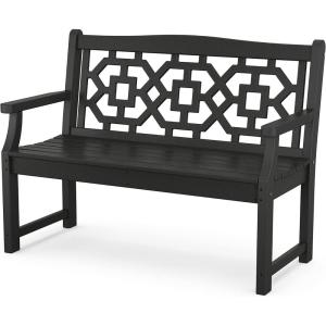 Martha Stewart by POLYWOOD Chinoiserie 48″ Outdoor Bench for Patio, Porch & Backyard, Sand – Durable All-Weather HDPE Garden Seat with Back Support – Classic 2 Person Seating, Made in The USA(Black)