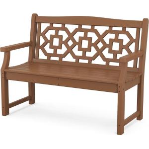 Martha Stewart by POLYWOOD Chinoiserie 48″ Outdoor Bench for Patio, Porch & Backyard, Sand – Durable All-Weather HDPE Garden Seat with Back Support – Classic 2 Person Seating, Made in The USA(Teak)