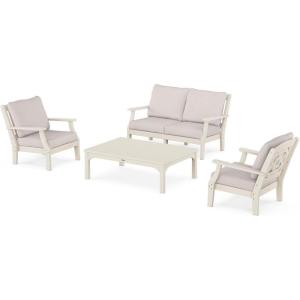 Martha Stewart by POLYWOOD® Chinoiserie 4-Piece Deep Seating Set with Loveseat in Sand/Glacier Spa(Sand / Dune Burlap)