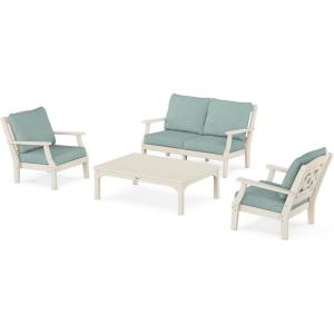 Martha Stewart by POLYWOOD® Chinoiserie 4-Piece Deep Seating Set with Loveseat in Sand/Glacier Spa(Sand / Glacier Spa)