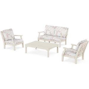 Martha Stewart by POLYWOOD® Chinoiserie 4-Piece Deep Seating Set with Loveseat in Sand/Glacier Spa(Sand / Leaf Dune Burlap)