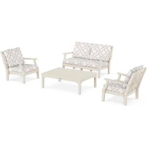 Martha Stewart by POLYWOOD® Chinoiserie 4-Piece Deep Seating Set with Loveseat in Sand/Glacier Spa(Sand / Trellis Dune Burlap)