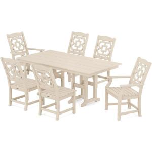 Martha Stewart by POLYWOOD® Chinoiserie 7-Piece Farmhouse Dining Set in Sand(Sand)