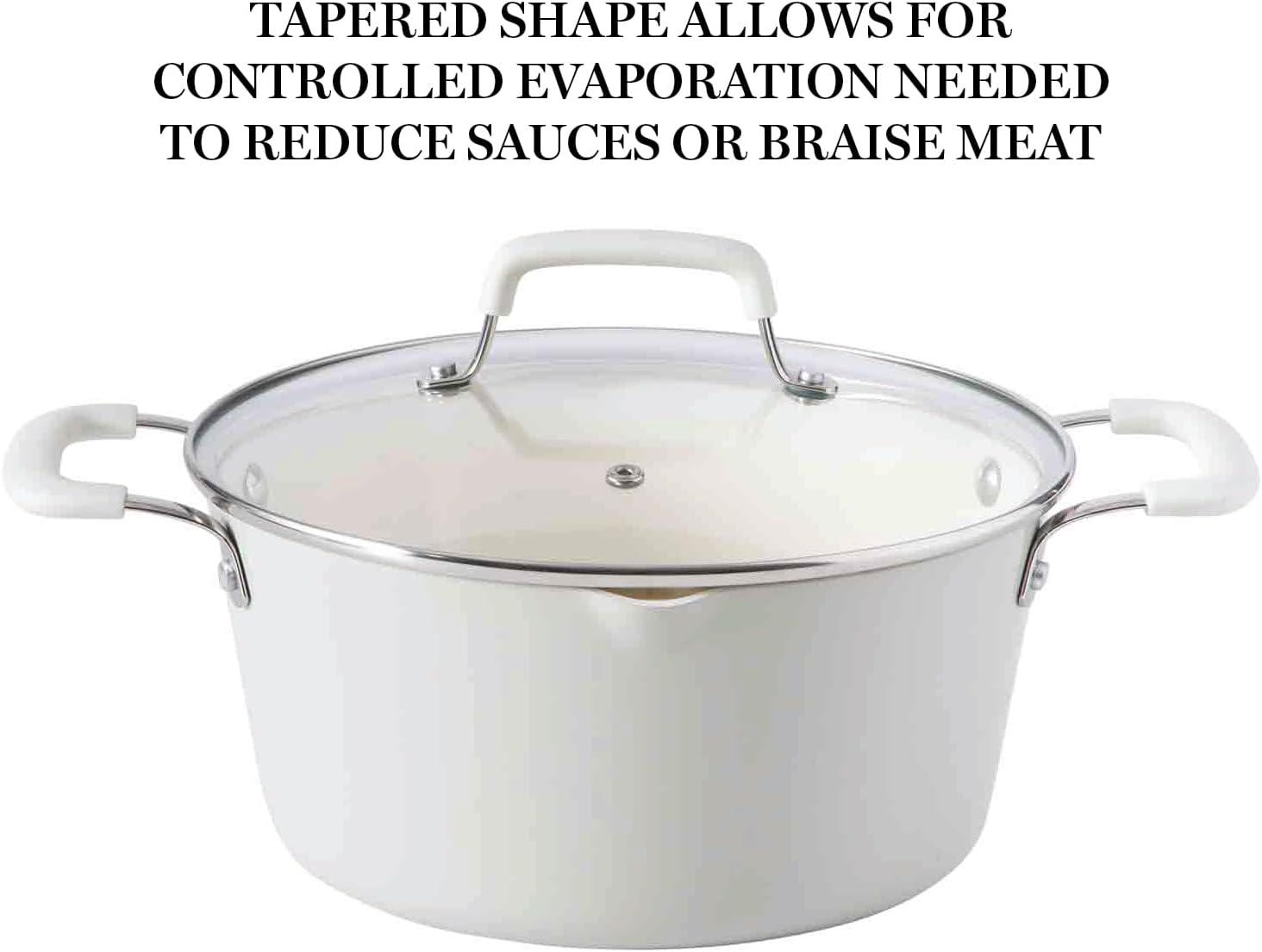 imageMartha Stewart Heathland Premium Nonstick PFA Free Ceramic Interior 10Piece Tapered Aluminum Cookware Set Linen WhiteLinen White