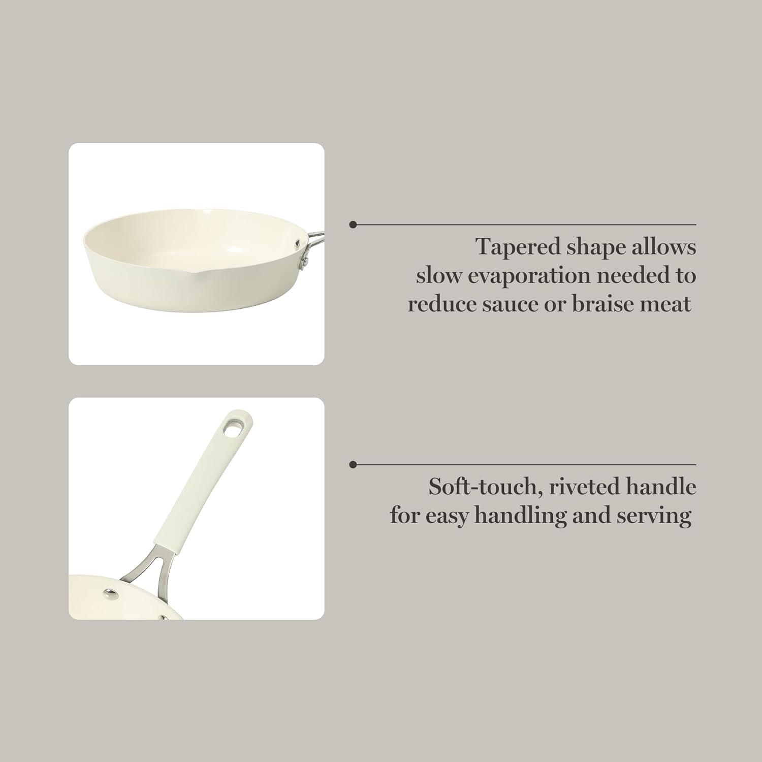 imageMartha Stewart Heathland Premium Nonstick PFA Free Ceramic Interior 10Piece Tapered Aluminum Cookware Set Linen WhiteLinen White