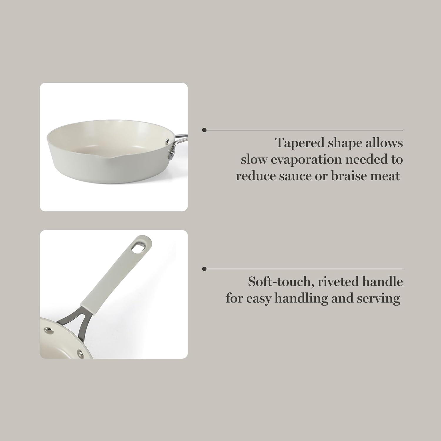 imageMartha Stewart Heathland Premium Nonstick PFA Free Ceramic Interior 10Piece Tapered Aluminum Cookware Set Linen WhiteLinen White