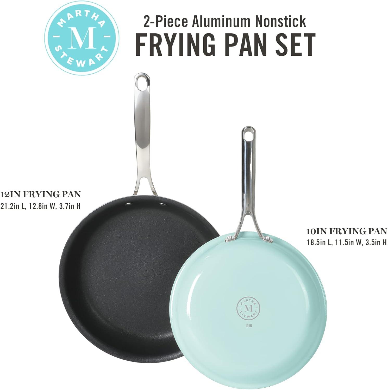 imageMartha Stewart Lockton Premium Non stick Non Toxic PFA Free Ceramic Interior 10 Piece Heavy Gauge Enamel Aluminum Pots and Pans Cookware Set Linen White wGold HandleMartha Blue
