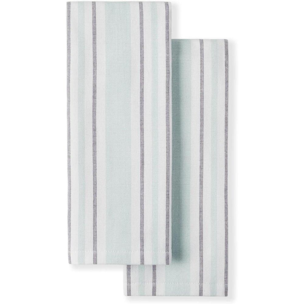 imageMartha Stewart Morris Stripe Kitchen Towel 2Pack Set Blue 16x28Aqua