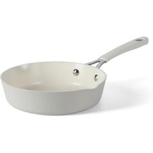 Martha Stewart Heathland Premium Nonstick PFA Free Ceramic Interior 10-Piece Tapered Aluminum Cookware Set – Linen White(Linen White)