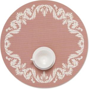 Martha by Martha Stewart | Chilewich Scroll Round Set of 4 Placemats in SEA(Burnt Coral)