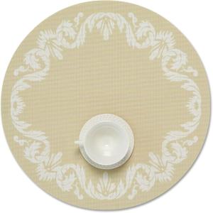 Martha by Martha Stewart | Chilewich Scroll Round Set of 4 Placemats in SEA(Wheat)