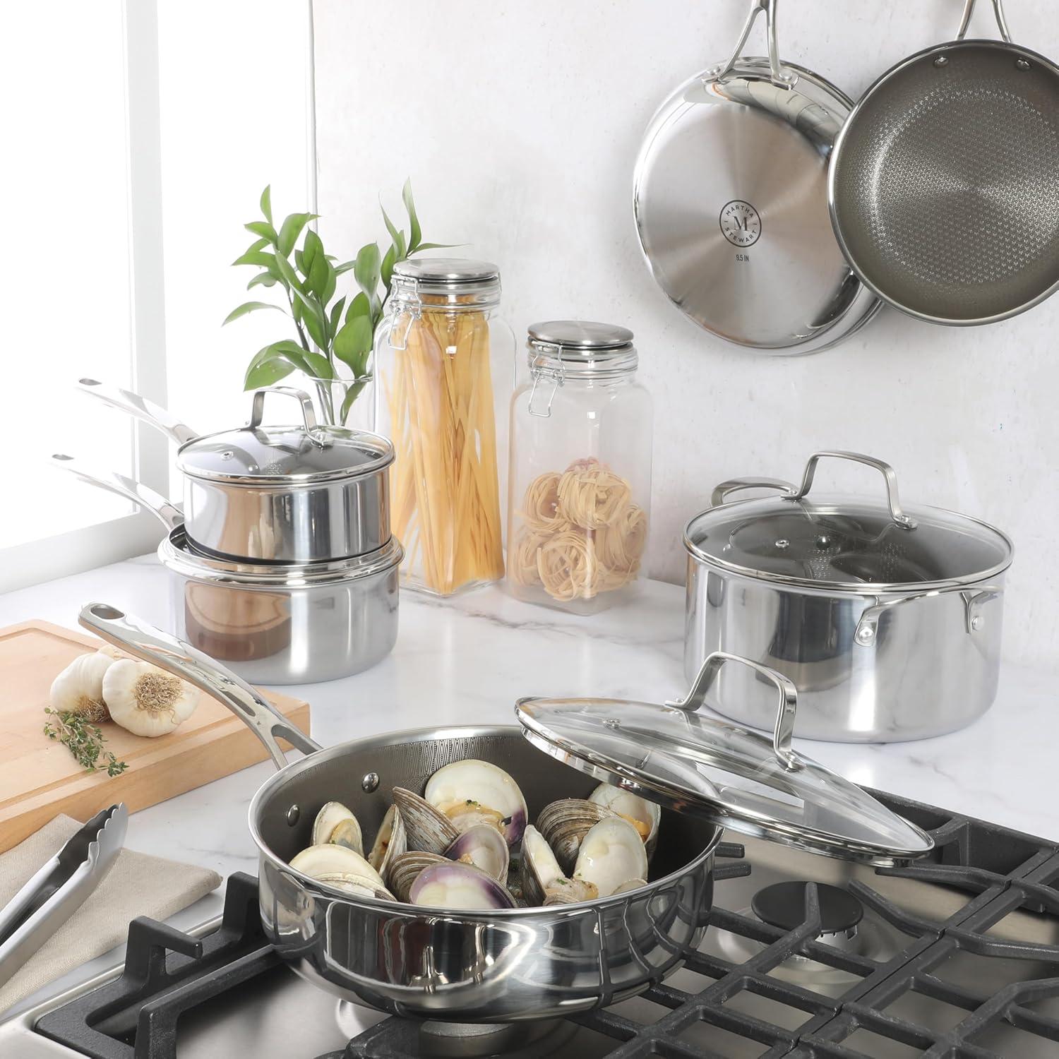 imageMartha Stewart 12 Piece Heavy Gauge Aluminum Hard Anodized Premium Nonstick Cookware Set Induction Safe Copper wBlack InteriorTriply Stainless