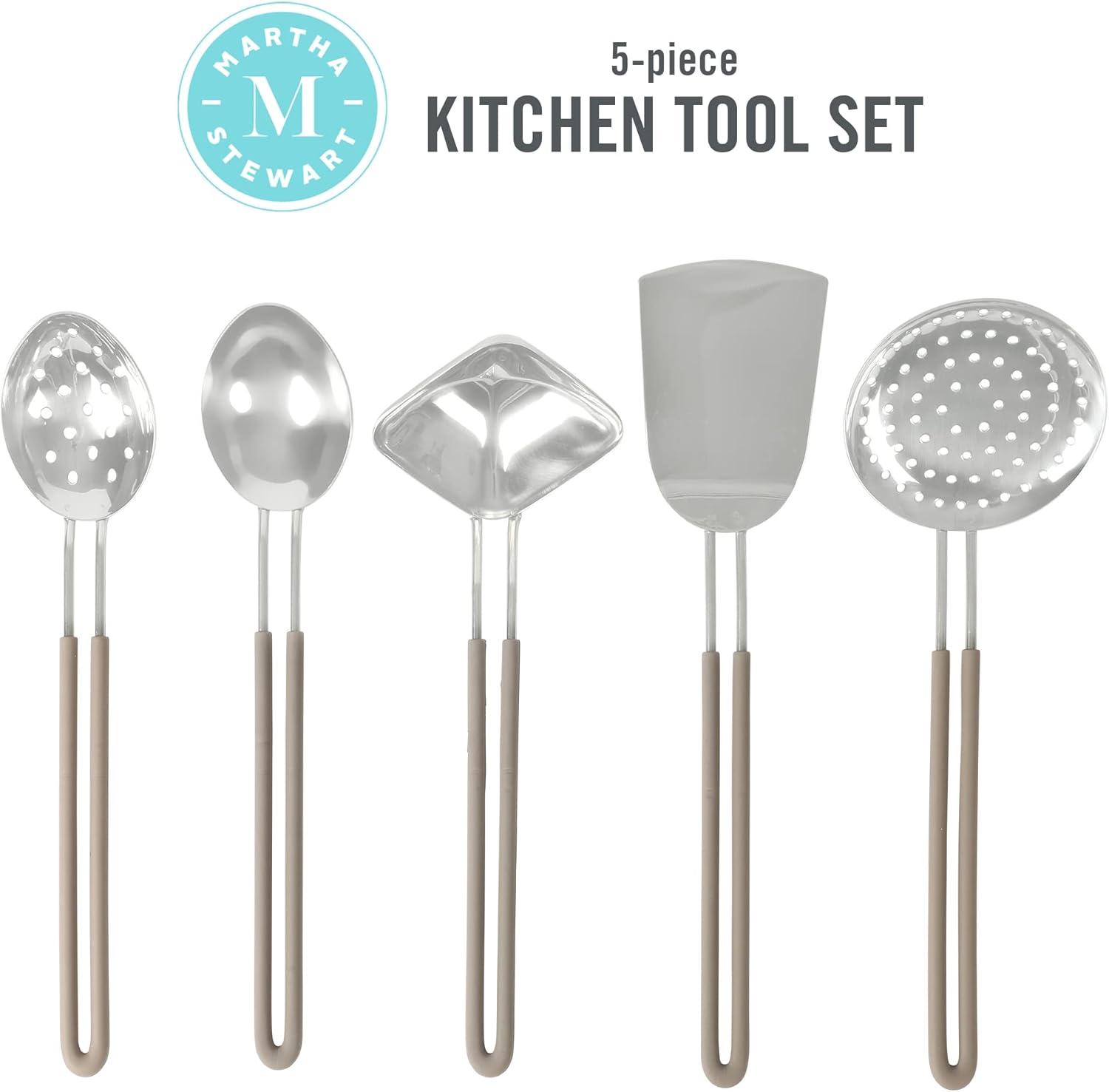imageMartha Stewart 5 Piece Sprucedale Stainless Steel Kitchen Tools and Gadget Set Dishwasher Safe