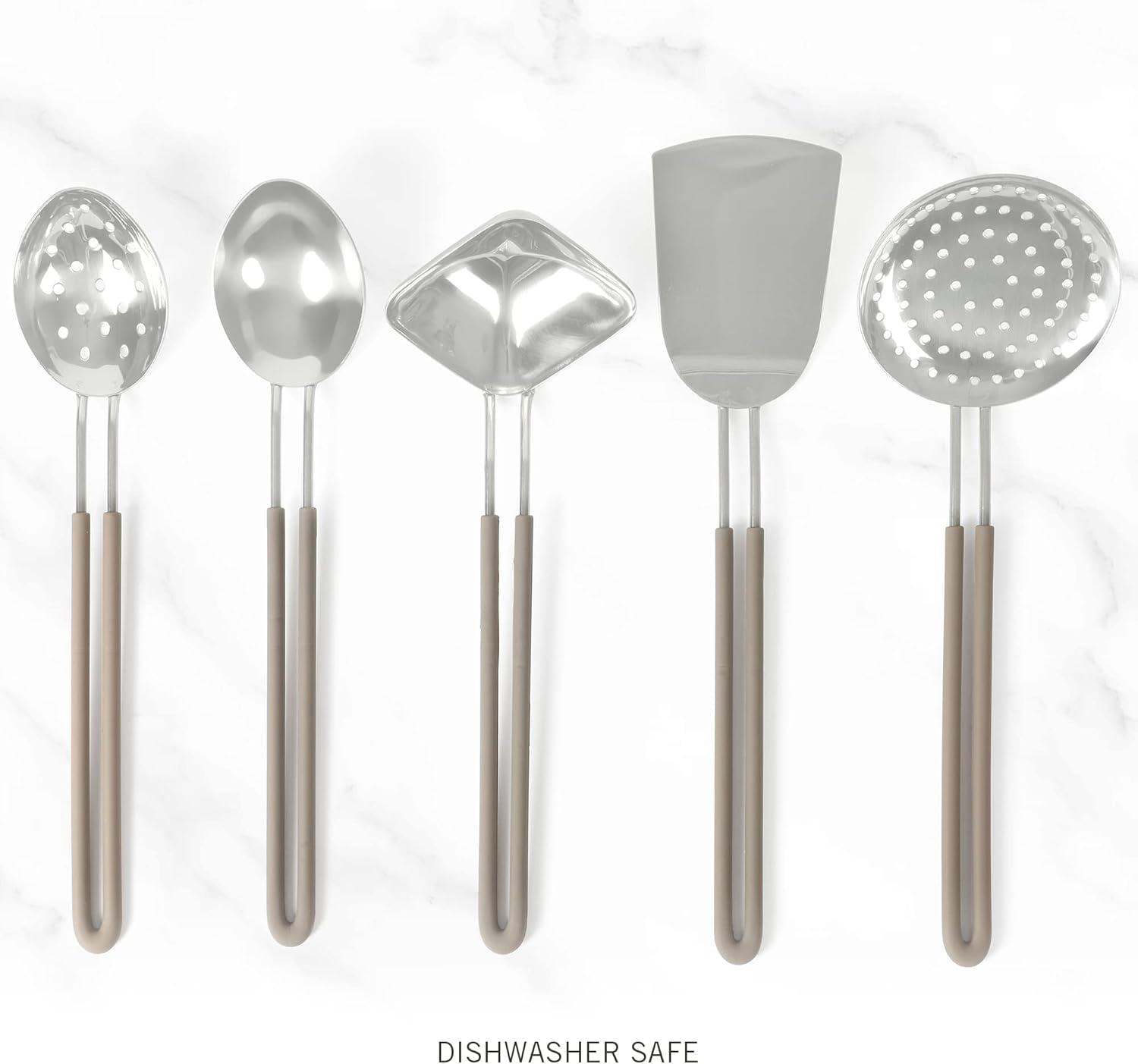 imageMartha Stewart 5 Piece Sprucedale Stainless Steel Kitchen Tools and Gadget Set Dishwasher Safe