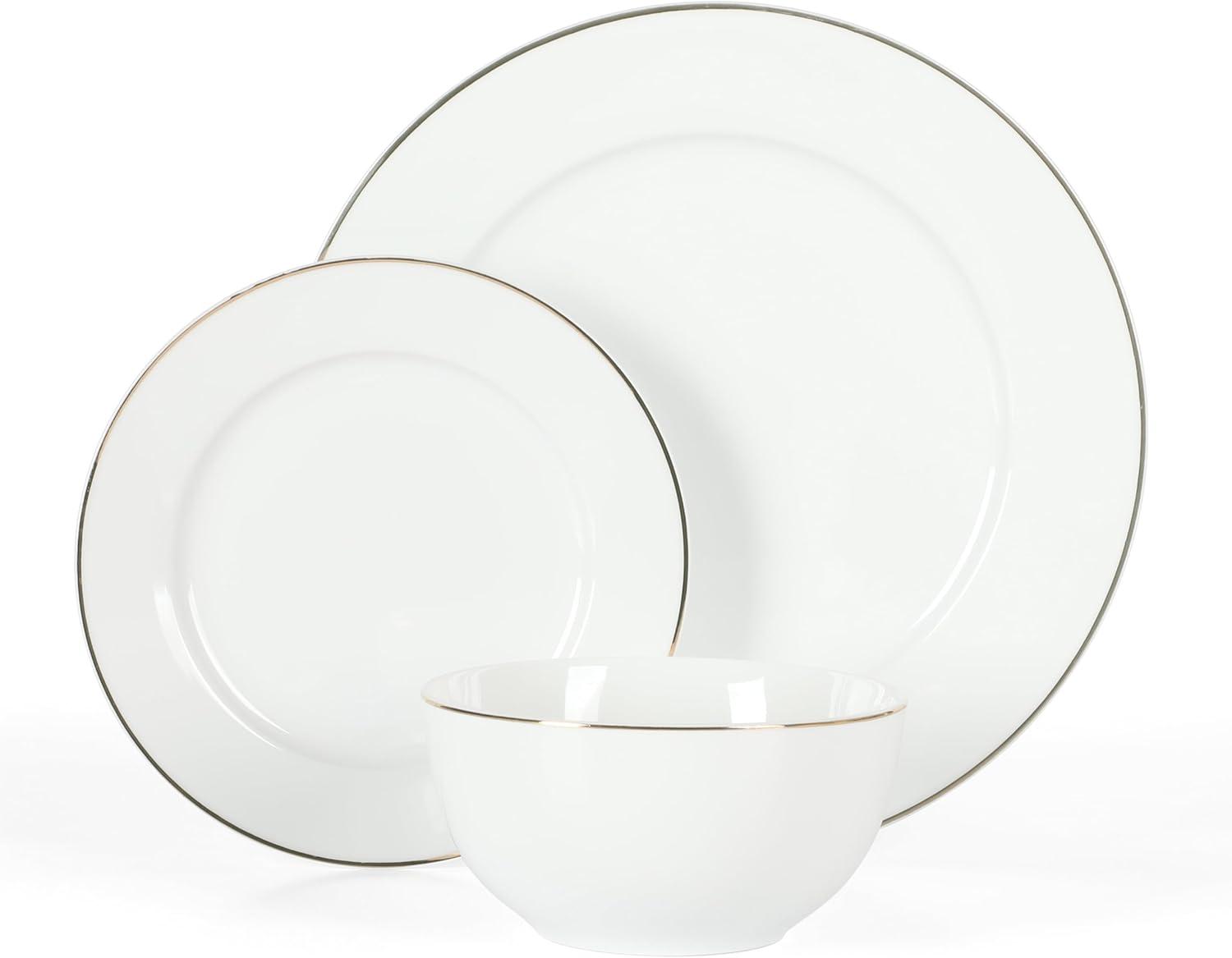 imageMartha Stewart Gracie Lane 12Piece Porcelain Chip and Scratch Resistant Decorated Dinnerware Set Sharkey Grey wGold RimWhite w Gold Band