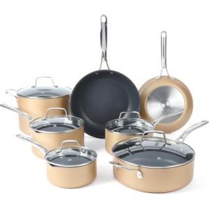 Martha Stewart 12 Piece Heavy Gauge Aluminum Hard Anodized Premium Nonstick Cookware Set, Induction Safe, Copper w/Black Interior(Copper)