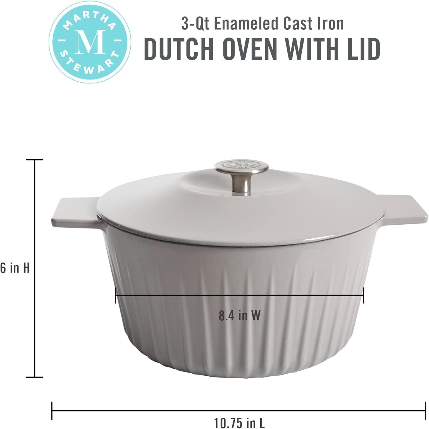 imageMartha Stewart Eastholm 5 QT Enamel Cast Iron Dutch Oven Martha BlueGrey