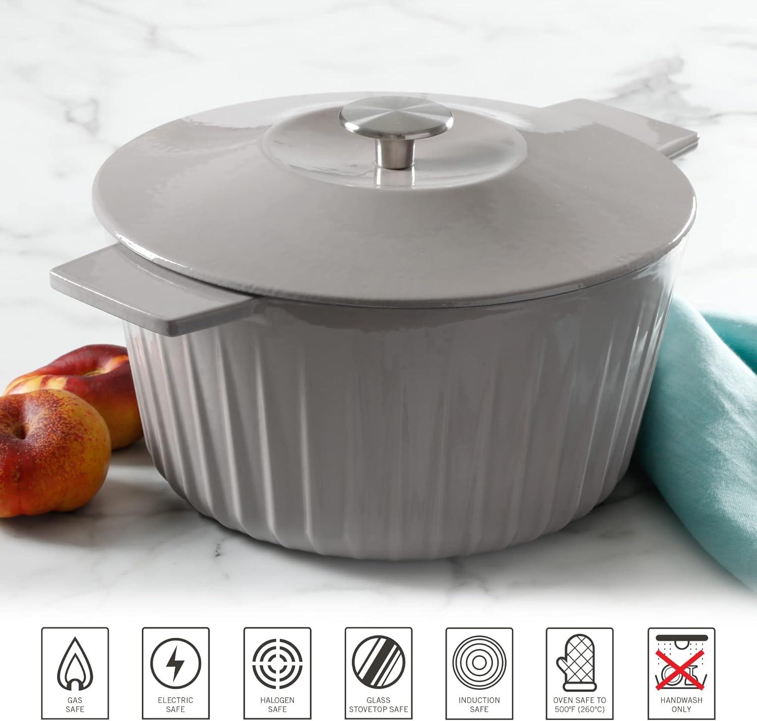 imageMartha Stewart Eastholm 5 QT Enamel Cast Iron Dutch Oven Martha BlueGrey