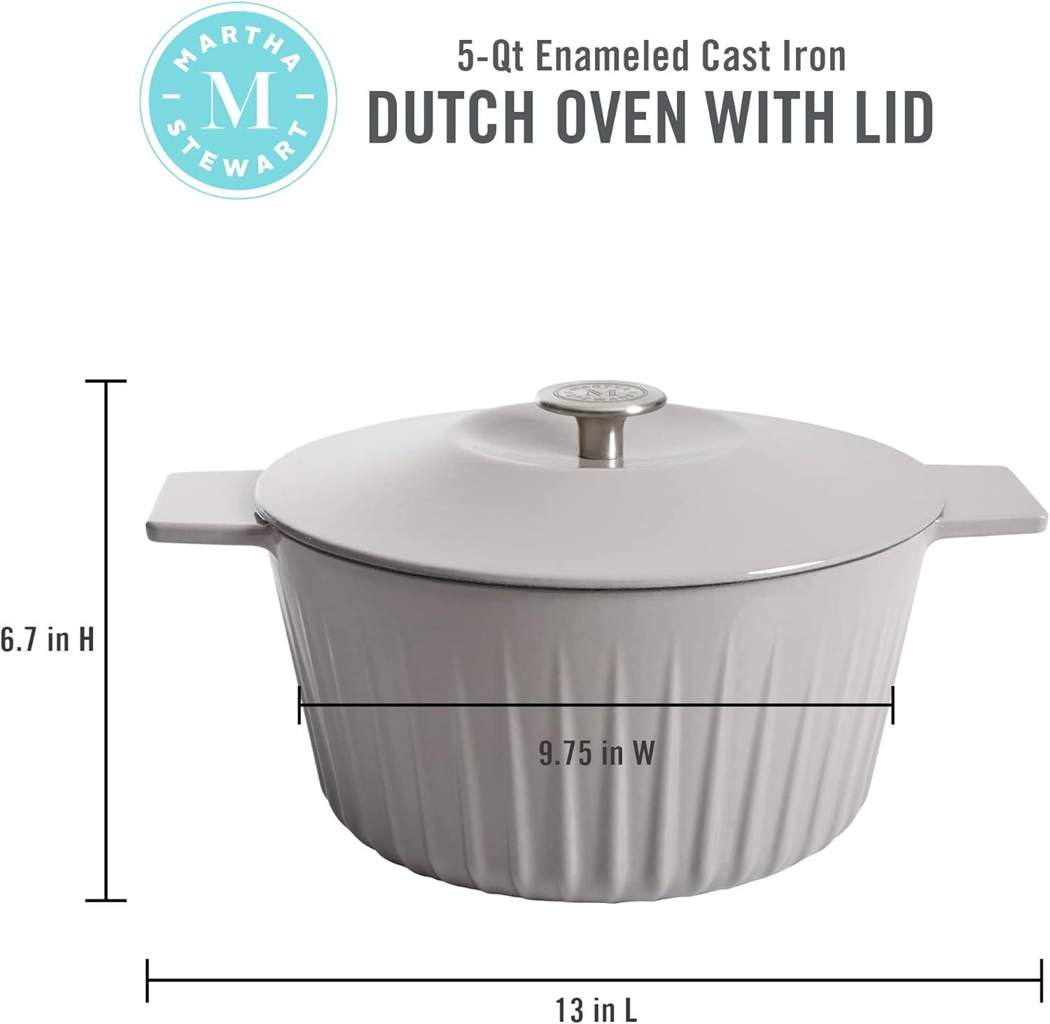 imageMartha Stewart Eastholm 5 QT Enamel Cast Iron Dutch Oven Martha BlueGrey