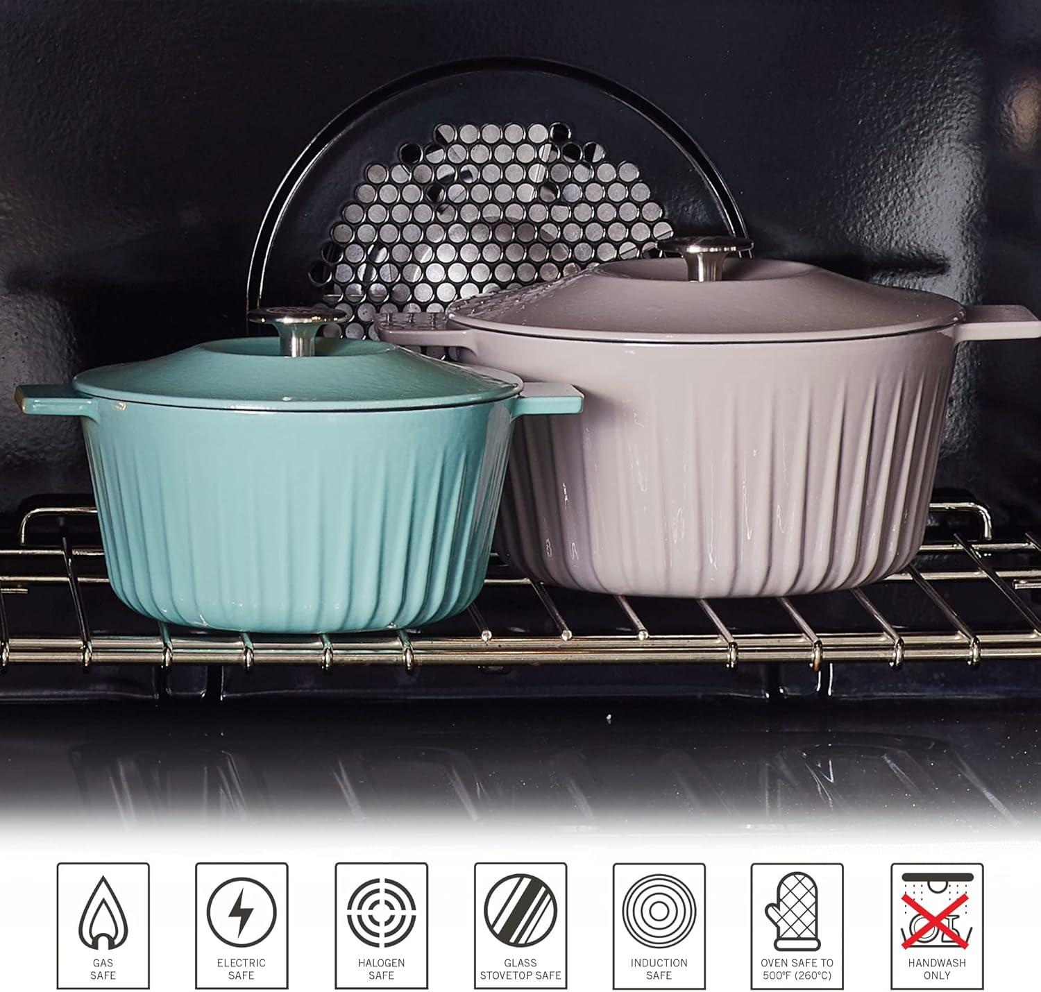 imageMartha Stewart Eastholm 5 QT Enamel Cast Iron Dutch Oven Martha BlueGrey