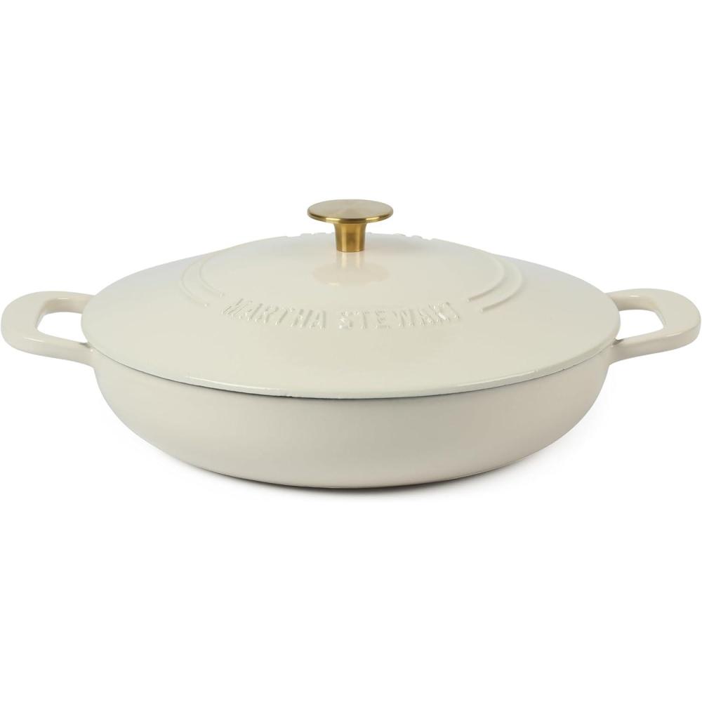 imageMartha Stewart Eastholm 5 QT Enamel Cast Iron Dutch Oven Martha BlueLinen w Gold Knob Braiser