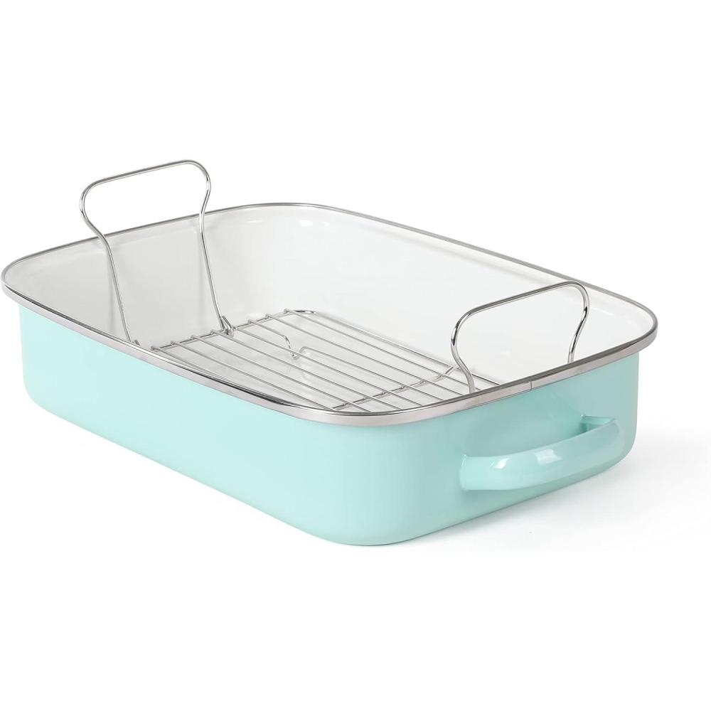 imageMartha Stewart Thayer 16 Enamel On Steel Roaster Pan wStainless Steel Rack Martha Blue
